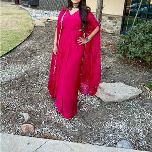 Pink Sleeveless V-Neck Gown for Wedding Guests